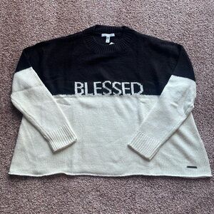 Peace Love World Intarsia Black and Cream Pullover‎ Sweater